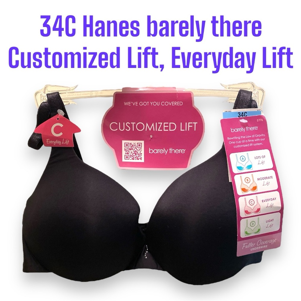 34C NWT Barely There PushUp Hanes Customized Lift Silver detail between cup Bra
